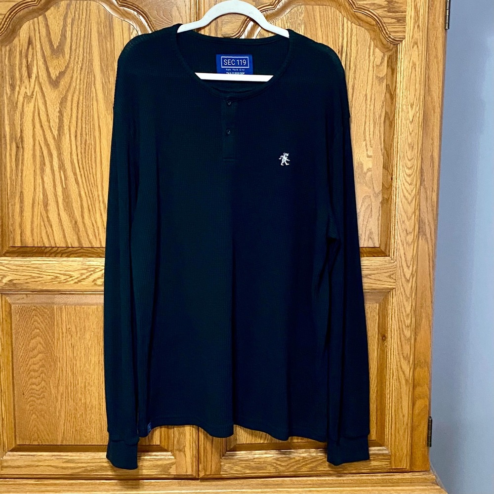 Section 119 Grateful Dead Waffle Thermal Henley Black Shirt Embroidered Mens XXL
